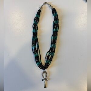 Beaded Silver Ankh Necklace